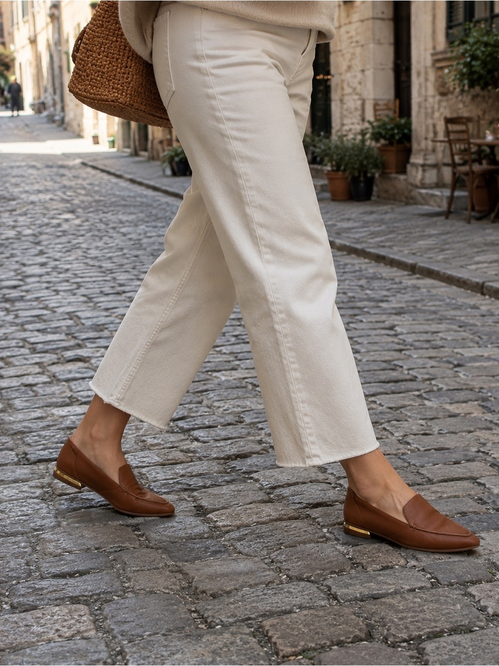 FRANCO SARTO Caramel Leather Pointed-Toe Loafers with Gold Accent Sz 9.5 Luxury